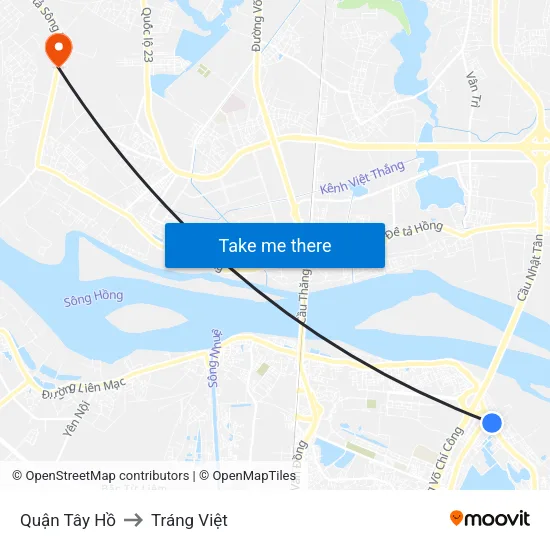 Quận Tây Hồ to Tráng Việt map