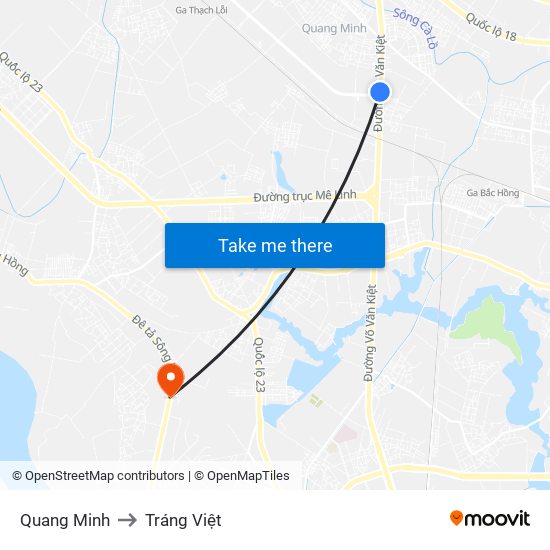 Quang Minh to Tráng Việt map