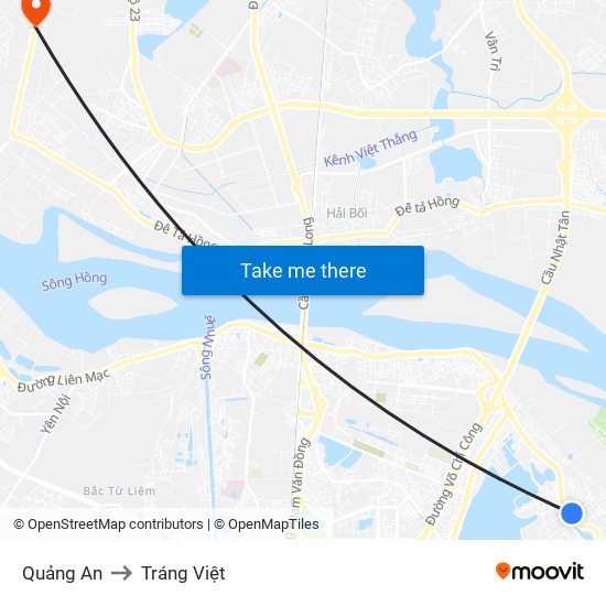 Quảng An to Tráng Việt map