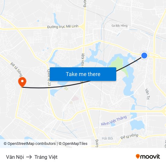Vân Nội to Tráng Việt map
