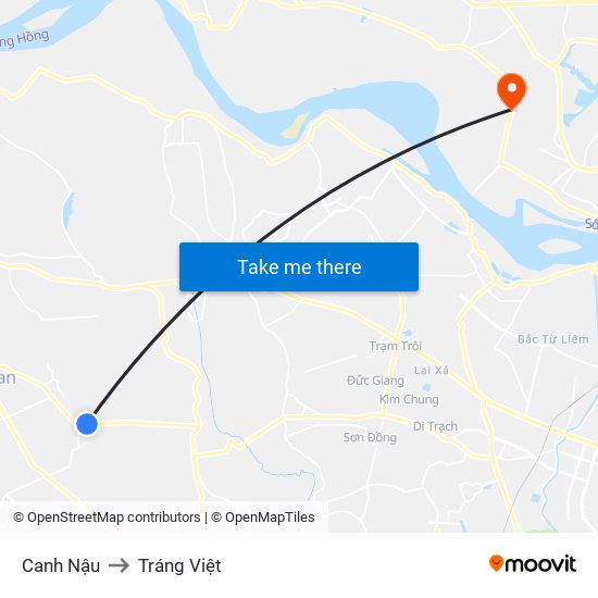 Canh Nậu to Tráng Việt map