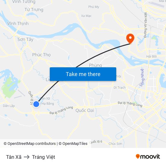 Tân Xã to Tráng Việt map