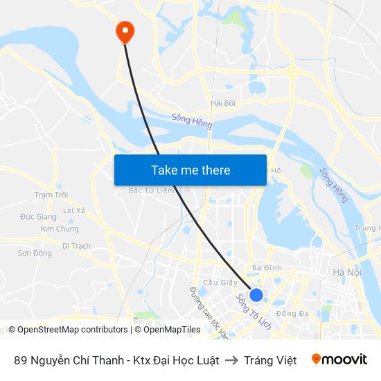 89 Nguyễn Chí Thanh - Ktx Đại Học Luật to Tráng Việt map