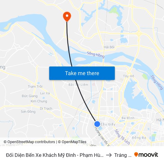 Đối Diện Bến Xe Khách Mỹ Đình - Phạm Hùng (Cột Trước) to Tráng Việt map