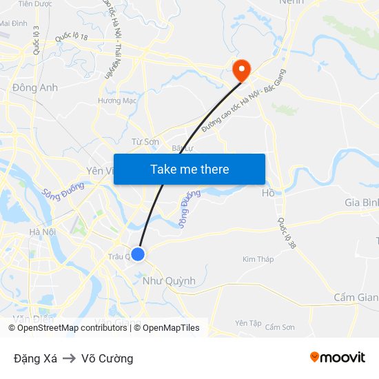 Đặng Xá to Võ Cường map