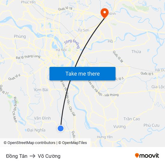 Đồng Tân to Võ Cường map