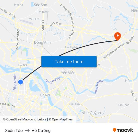 Xuân Tảo to Võ Cường map