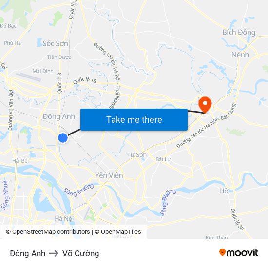 Đông Anh to Võ Cường map