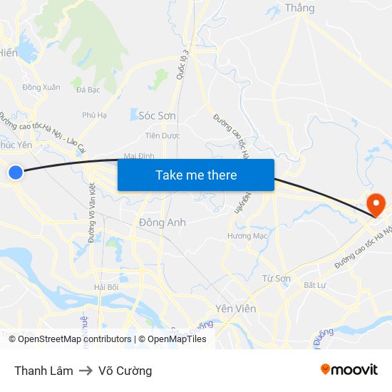 Thanh Lâm to Võ Cường map