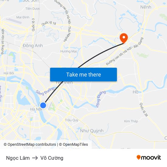 Ngọc Lâm to Võ Cường map