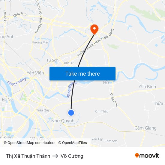 Thị Xã Thuận Thành to Võ Cường map