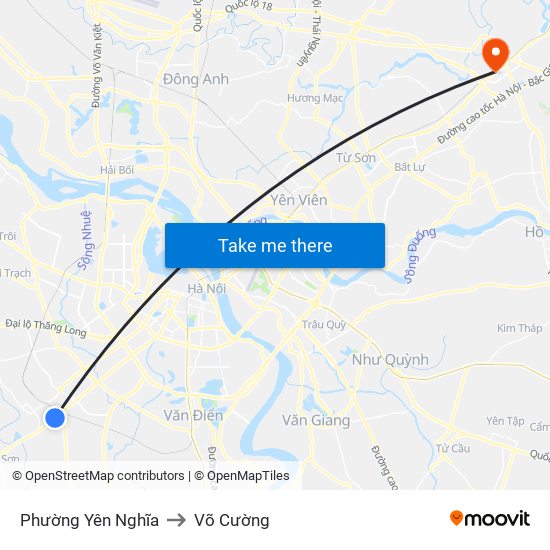 Phường Yên Nghĩa to Võ Cường map