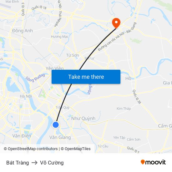 Bát Tràng to Võ Cường map