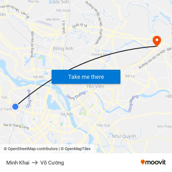 Minh Khai to Võ Cường map