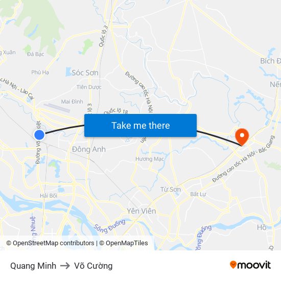 Quang Minh to Võ Cường map