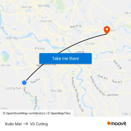 Xuân Mai to Võ Cường map