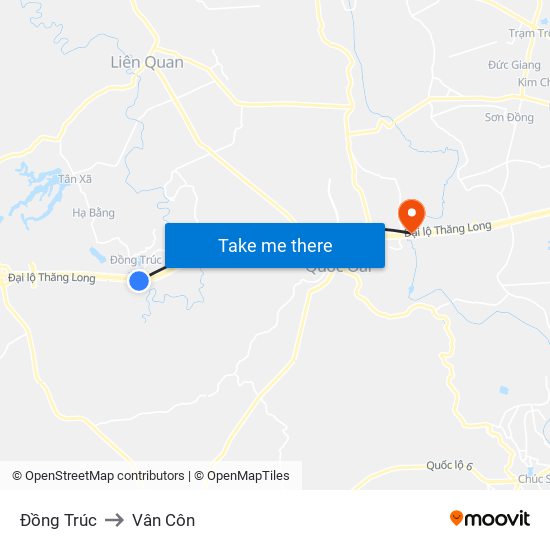 Đồng Trúc to Vân Côn map