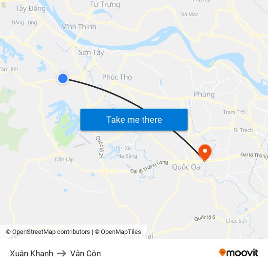 Xuân Khanh to Vân Côn map