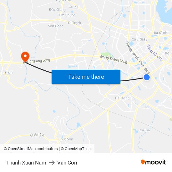 Thanh Xuân Nam to Vân Côn map