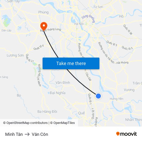 Minh Tân to Vân Côn map