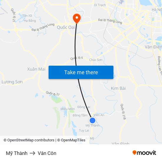 Mỹ Thành to Vân Côn map