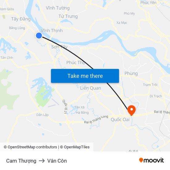 Cam Thượng to Vân Côn map