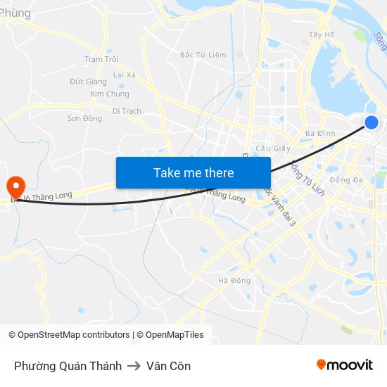 Phường Quán Thánh to Vân Côn map