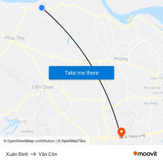 Xuân Đình to Vân Côn map