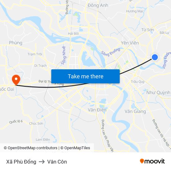 Xã Phù Đổng to Vân Côn map