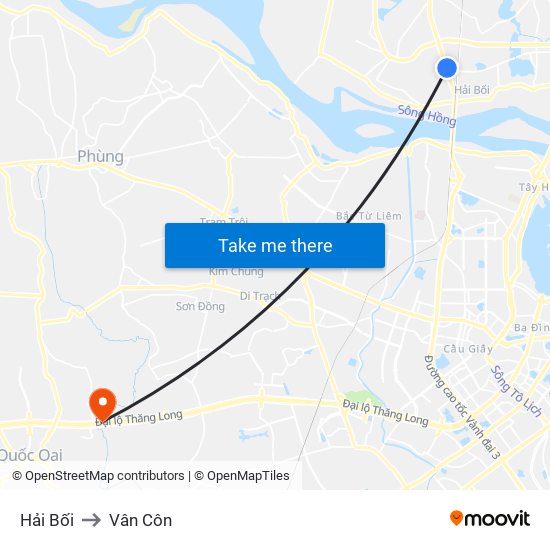 Hải Bối to Vân Côn map