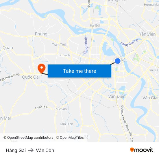 Hàng Gai to Vân Côn map