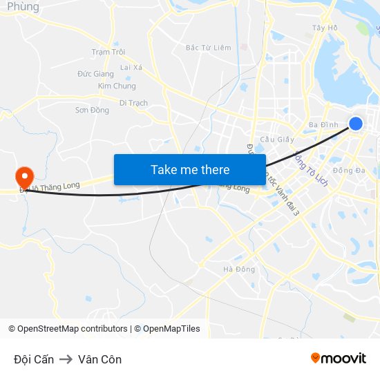 Đội Cấn to Vân Côn map