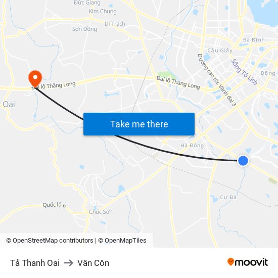 Tả Thanh Oai to Vân Côn map