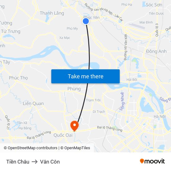 Tiền Châu to Vân Côn map