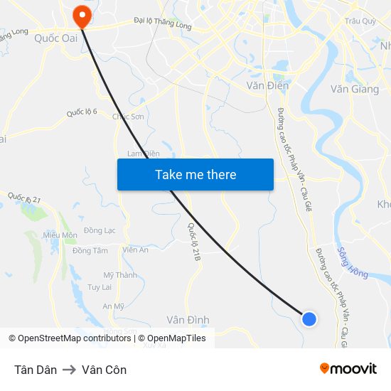 Tân Dân to Vân Côn map