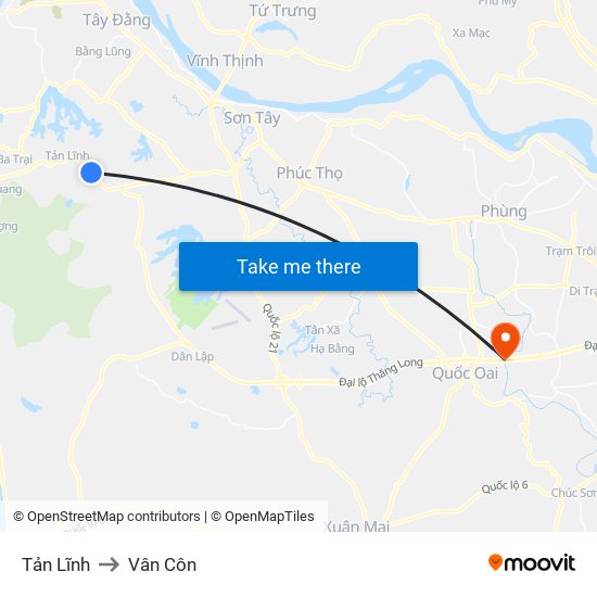 Tản Lĩnh to Vân Côn map