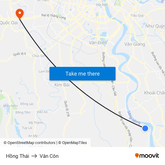 Hồng Thái to Vân Côn map