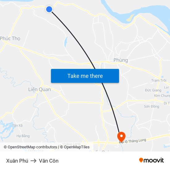 Xuân Phú to Vân Côn map