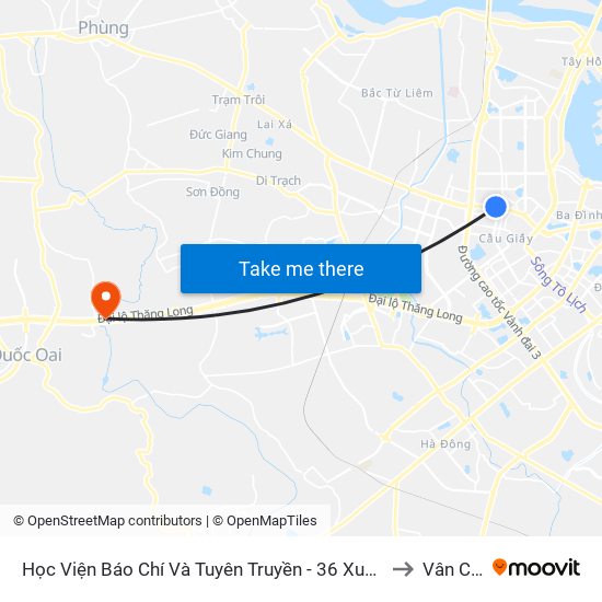 Học Viện Báo Chí Và Tuyên Truyền - 36 Xuân Thủy to Vân Côn map