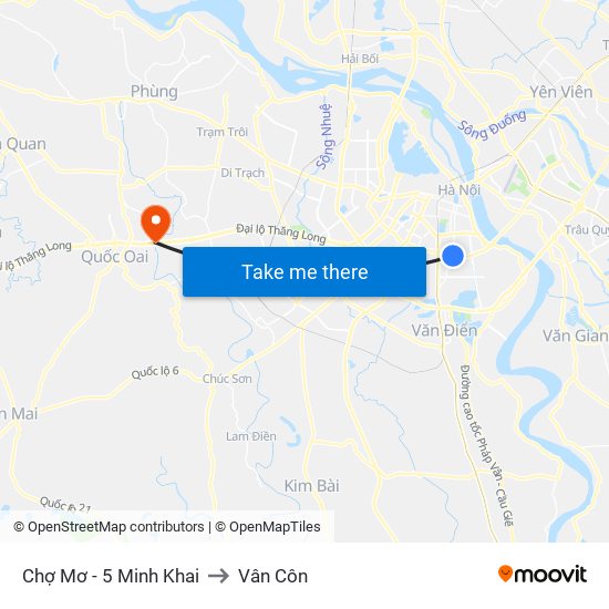 Chợ Mơ - 5 Minh Khai to Vân Côn map