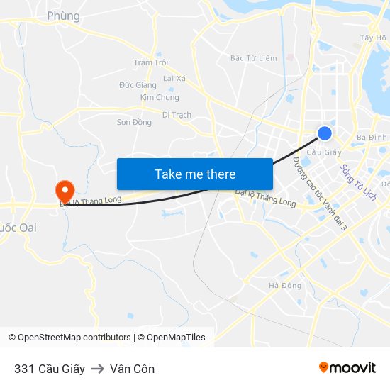 331 Cầu Giấy to Vân Côn map
