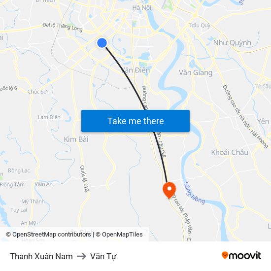 Thanh Xuân Nam to Văn Tự map