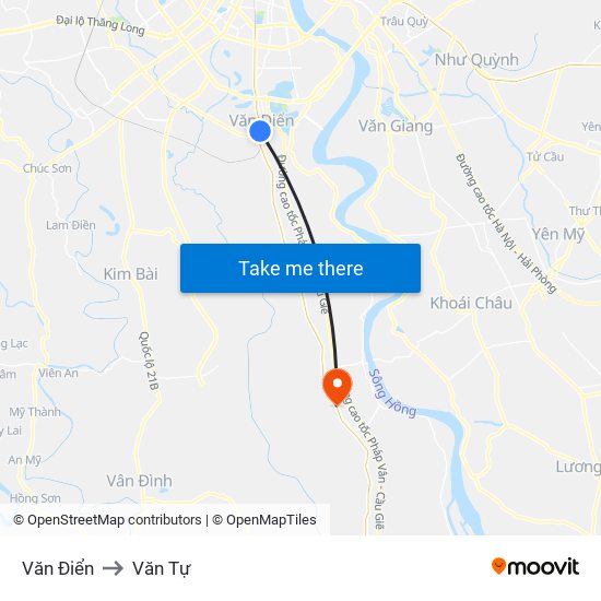 Văn Điển to Văn Tự map