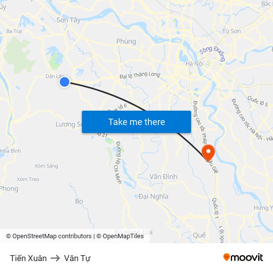 Tiến Xuân to Văn Tự map