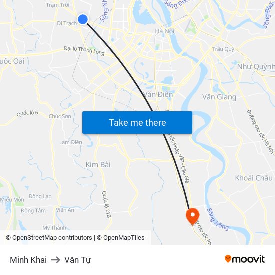 Minh Khai to Văn Tự map
