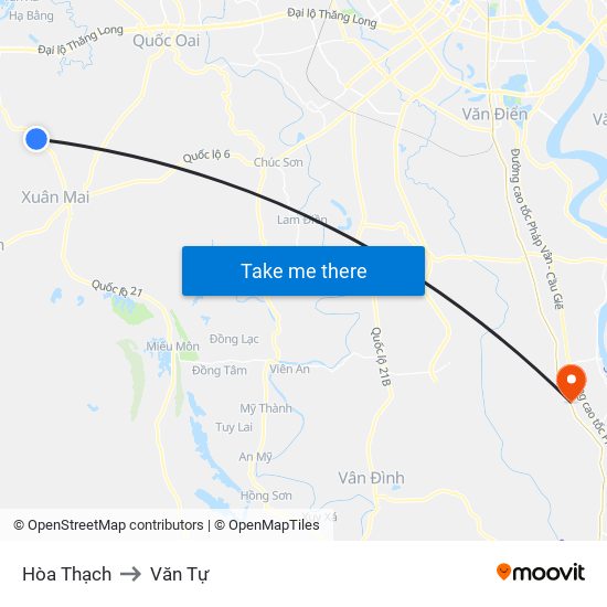 Hòa Thạch to Văn Tự map