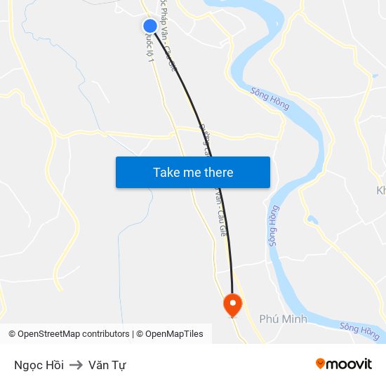 Ngọc Hồi to Văn Tự map