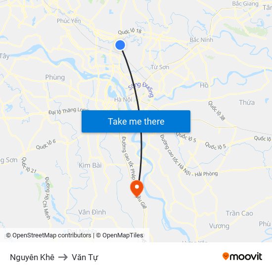 Nguyên Khê to Văn Tự map