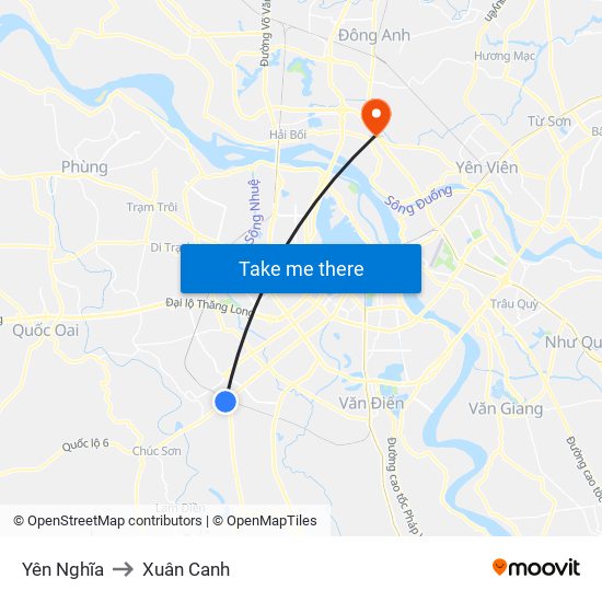 Yên Nghĩa to Xuân Canh map