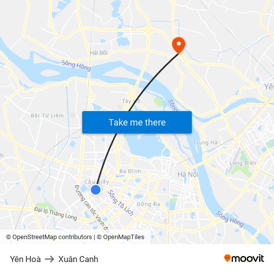 Yên Hoà to Xuân Canh map